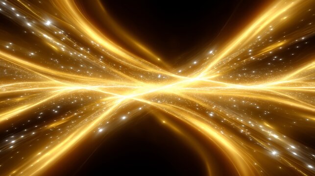 Intersecting golden light streams forming abstract energy field