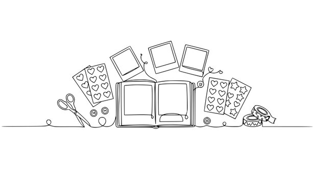 Minimal continuous line scrapbook memory hobby vector drawing