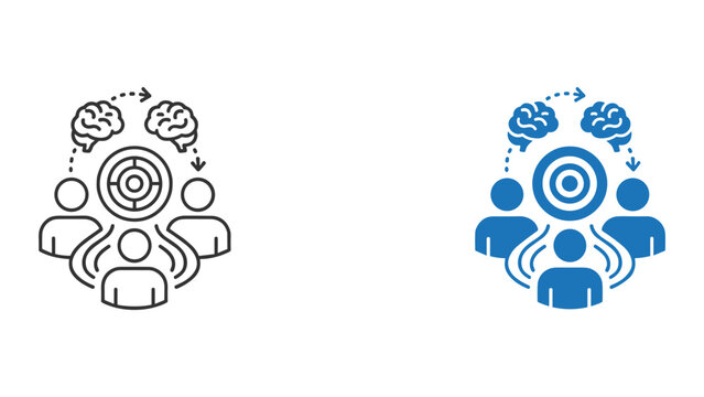 Strategic target and team brainstorming icon set featuring brain symbols and objective icons for goal setting and collaborative creative thinking in business planning