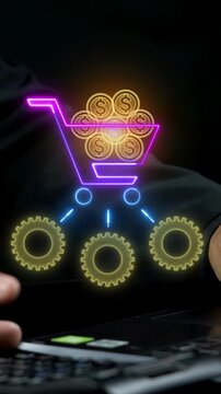 Cost Structure concept, the aggregate of the various types of costs, fixed and variable, that make up a business' overall expenses. Businessman shows Cost Structure icon on virtual screen.