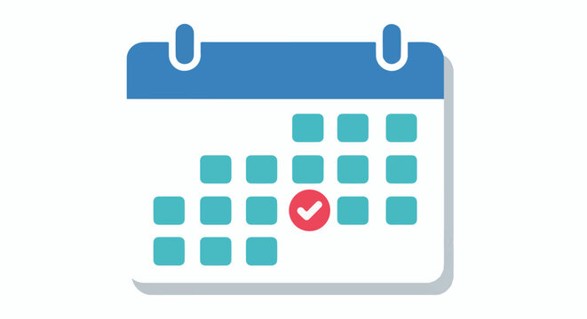 Blue calendar with a red checkmark on one day