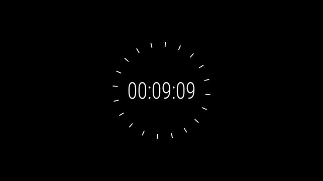 10 minutes countdown timer animation in 1 minute on transparent background, ten minutes countdown video with alpha channel , 10 min countdown 4k video