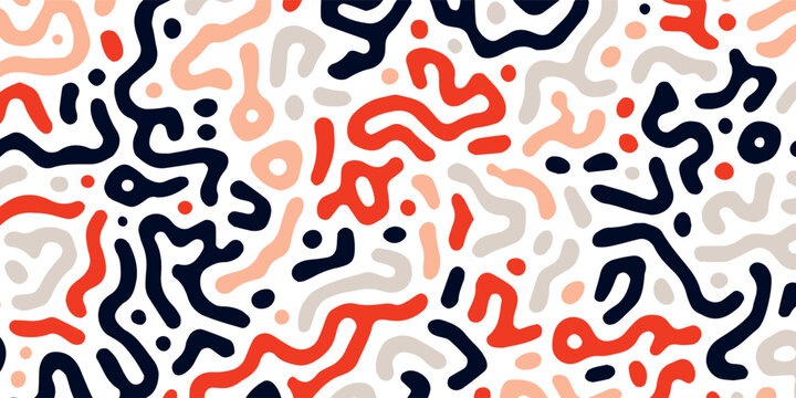 Diffusion reaction vector seamless pattern. Black and white organic shapes, lines pattern. Abstract Background illustration