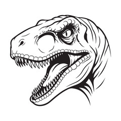 Naklejka premium Tyrannosaurus rex head vector illustration with open jaws and sharp teeth for mascot logo or sports team branding