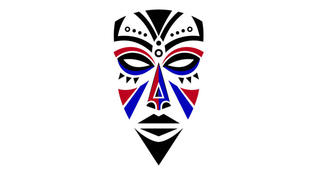 Abstract tribal mask design with bold geometric shapes isolated on white