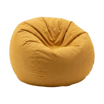 Yellow bean bag chair, isolated on transparent background