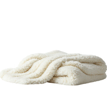 Folded soft sherpa blanket, white fleece throw isolated on transparent background