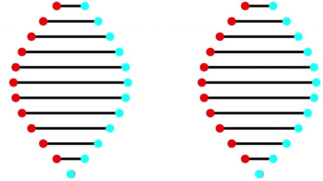 Abstract DNA Helix Animation Loop, Red Cyan Flat Genetic Structures on White Background