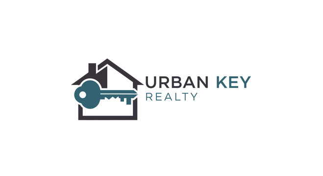 Modern house key logo design realty concept with vector illustration