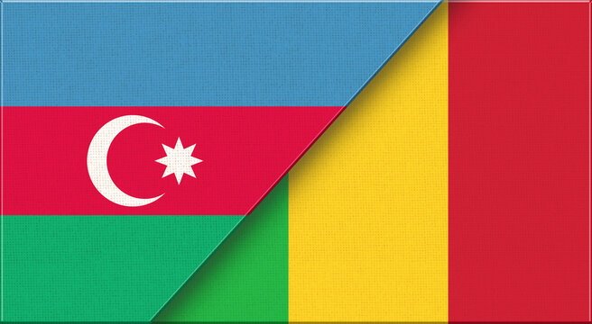 Flag of Azerbaijan and Mali -3D illustration. Two Flag Together - Fabric Texture