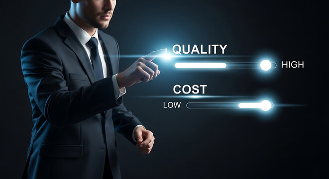 Business professional analyzing customer needs with digital interface in futuristic office