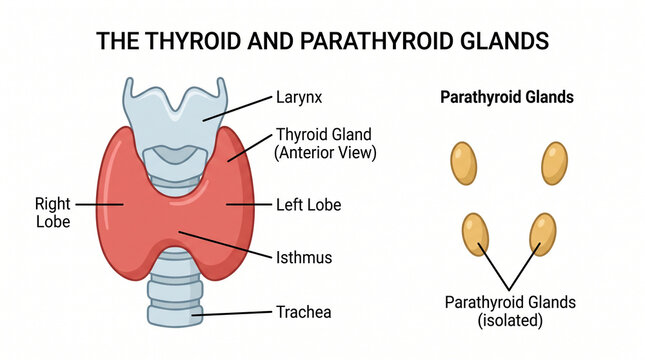 Anatomical diagram of the human thyroid and parathyroid glands