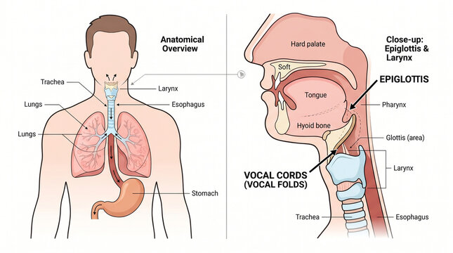 Human respiratory system anatomy overview and larynx detail