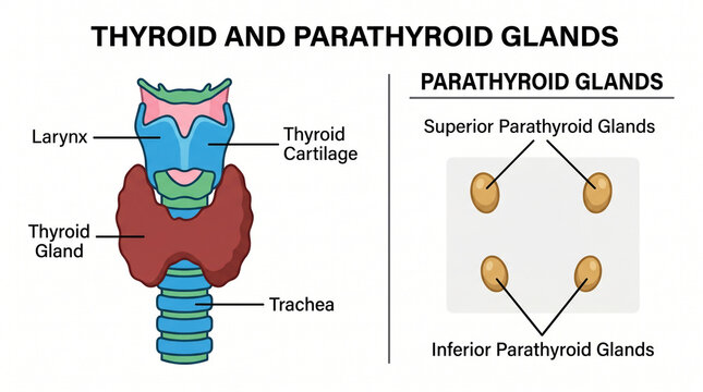 Anatomical diagram of human thyroid and parathyroid glands