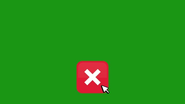 Red close icon interaction animation on chroma key background for user interface and web design projects.
