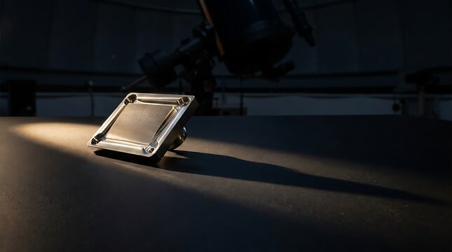 Close-up of vintage scientific instrument component on wooden table in soft natural light