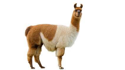 Brown and white llama standing profile view © Niklas