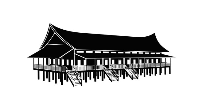 Traditional Indonesian Longhouse Architecture Silhouette.