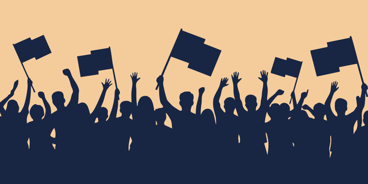 A crowd of people protesting with flags and raised fists in a public event.