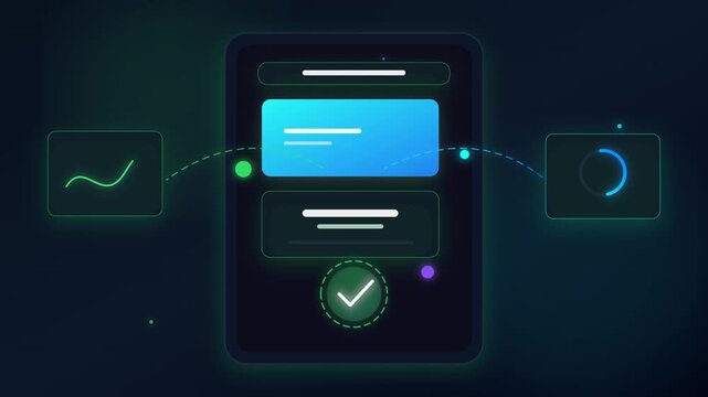 Mobile App UI Animation | Data Processing Dashboard Motion Graphics Pack | Smartphone User Interface Loading and Verification Layout for Tech Template