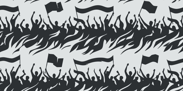 People wave flags in a crowd during a protest event outdoors