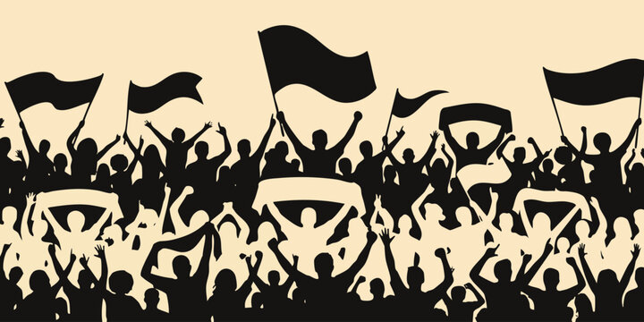 A crowd of people holding flags and celebrating in a lively outdoor event with enthusiasm and excitement.