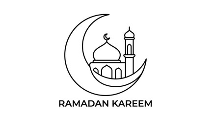 Naklejka premium Ramadan Kareem crescent moon and mosque icon, Islamic holiday greeting