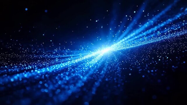 Blue light particles radiating in space