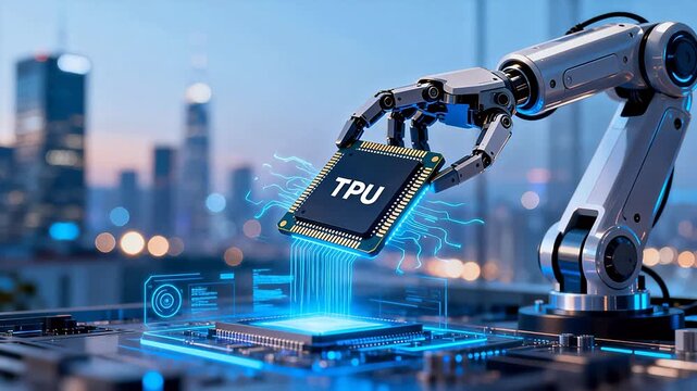 Robot arm handling TPU chip