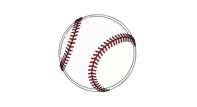 Close up sketch of a baseball with red stitches on a white background