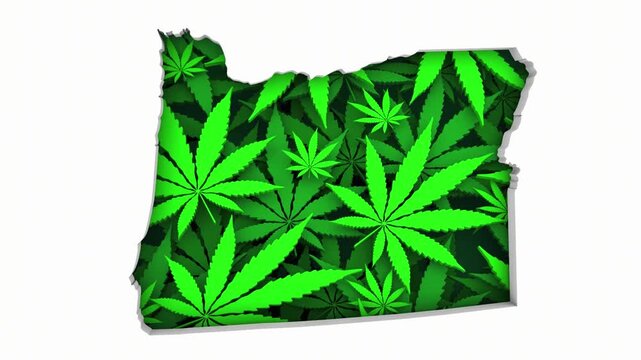 Oregon OR Map Marijuana Pot Leaves State Law CBD THC Pot Cannabis 3d Animation
