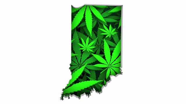 Indiana IN Map Marijuana Pot Leaves State Law CBD THC Pot Cannabis 3d Animation