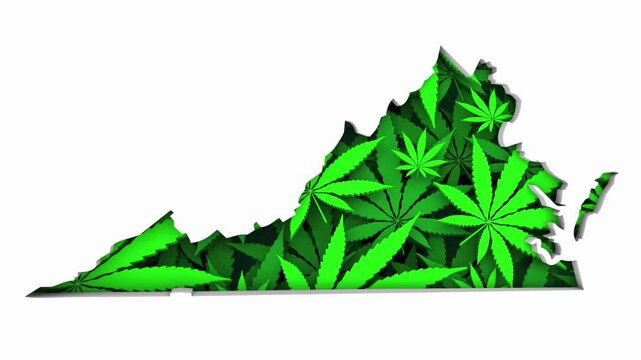 Virginia VA Map Marijuana Pot Leaves State Law CBD THC Pot Cannabis 3d Animation