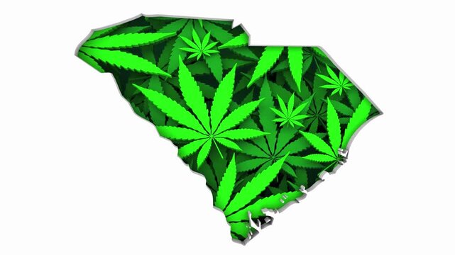 South Carolina SC Map Marijuana Pot Leaves State Law CBD THC Pot Cannabis 3d Animation
