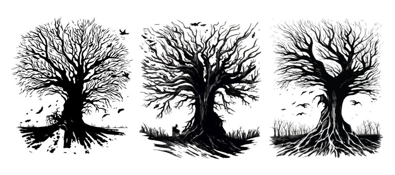 Black Vector creepy tree set