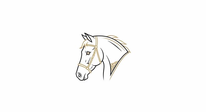 Minimalist horse head profile line art drawing with bridle