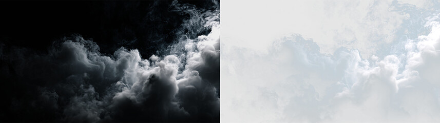 Clouds in a bright sky during a clear day with blue patches and soft white forms drifting silently, PNG with a light overlay © Liubov