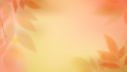 Blurred autumn leaves on abstract orange yellow gradient background, soft pastel gradient mesh texture, yellow orange autumn illustration, minimalist warm background for poster and banner © Hanna