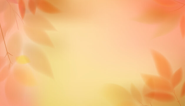 Blurred autumn leaves on abstract orange yellow gradient background, soft pastel gradient mesh texture, yellow orange autumn illustration, minimalist warm background for poster and banner