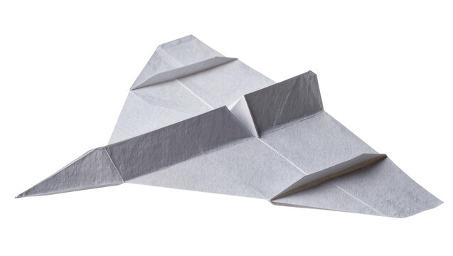 Origami paper airplane with sharp angles and folded wings