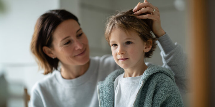 Mother Inspecting Child Hair For Lice