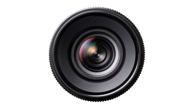 Camera lens front view with aperture blades and glass elements
