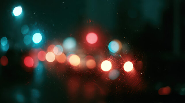 Vintage, Abstract Light Show: Deep Green and Black Textures with Rainbow Diffraction