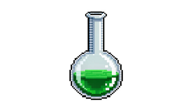 Pixel art round bottom flask with green liquid