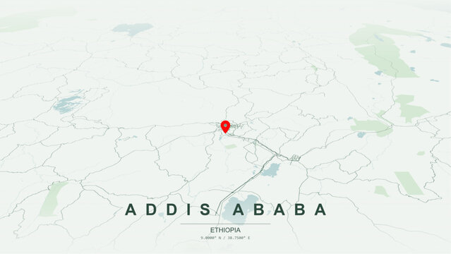 Modern minimalist vector map of Addis Ababa, Ethiopia. High-quality scalable illustration of Addis Ababa city grid, Mount Entoto topography, Africa Hall axis for posters and design.