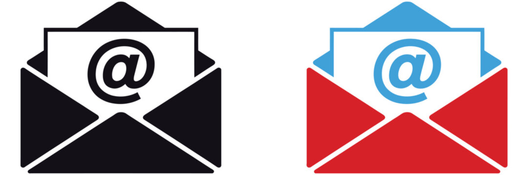 Email Message Icon with Envelope and At Symbol, Digital Contact Sign Vector for Communication, Customer Support and Online Messaging Systems