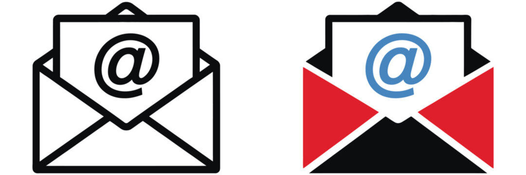 Email Icon Vector Featuring Envelope and At Symbol, Modern Digital Contact Sign for Business Communication, Messaging and Customer Service