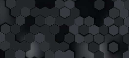 Obraz premium Abstract dark hexagon geometry background. 3d illustration of simple primitives with six angles in front.