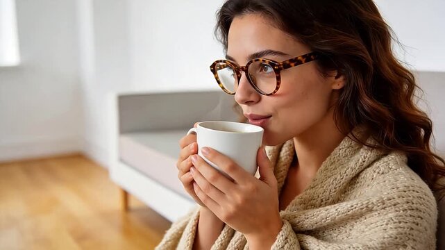 Woman holding cup of hot beverage