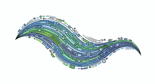 Abstract digital wave with binary code and geometric patterns